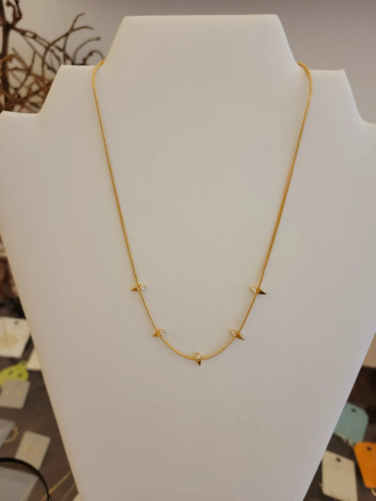 Gold Spike Cz Necklace