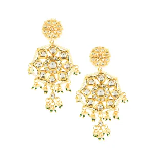 Gold Toned Kundan White Drop Earrings