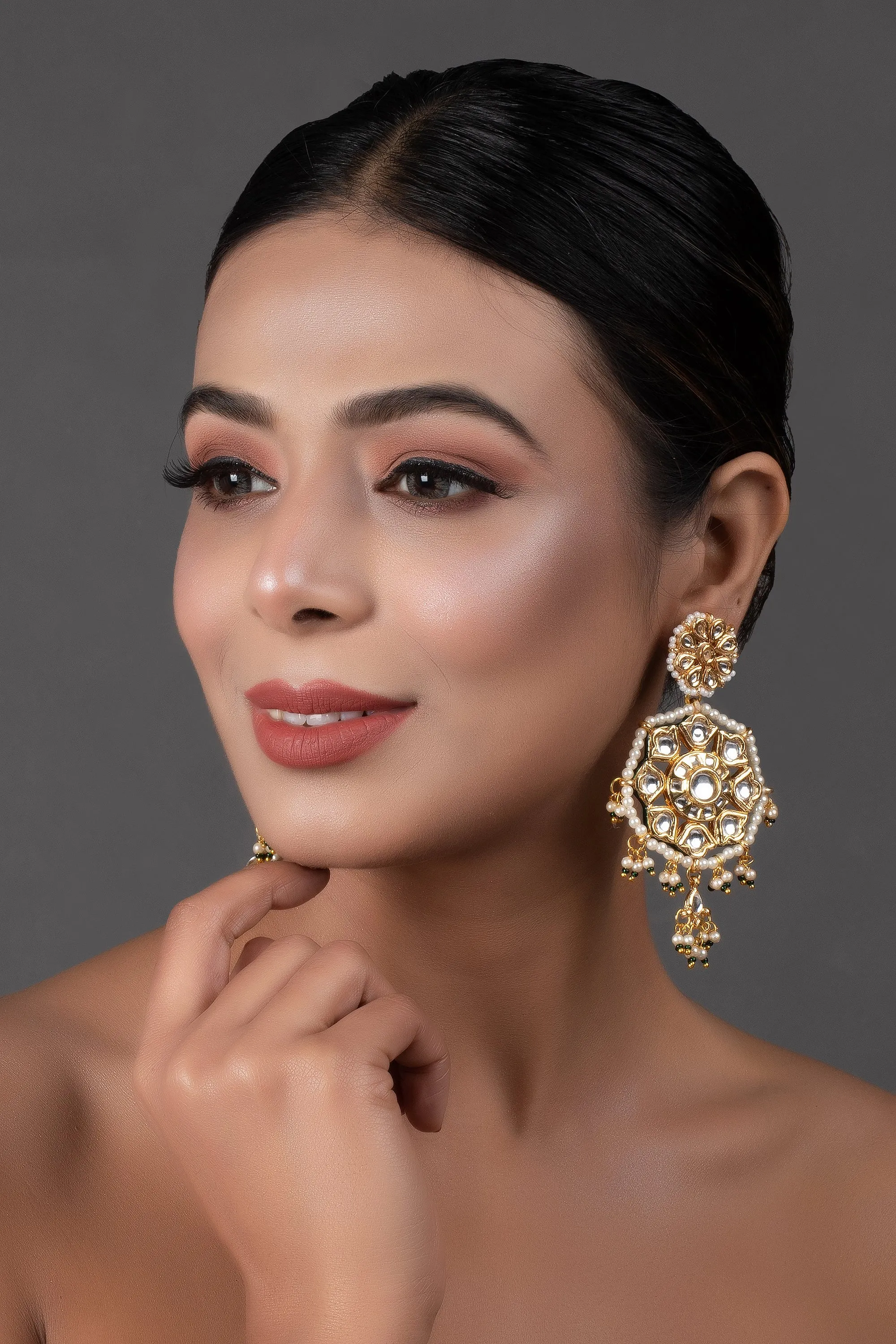 Gold Toned Kundan White Drop Earrings