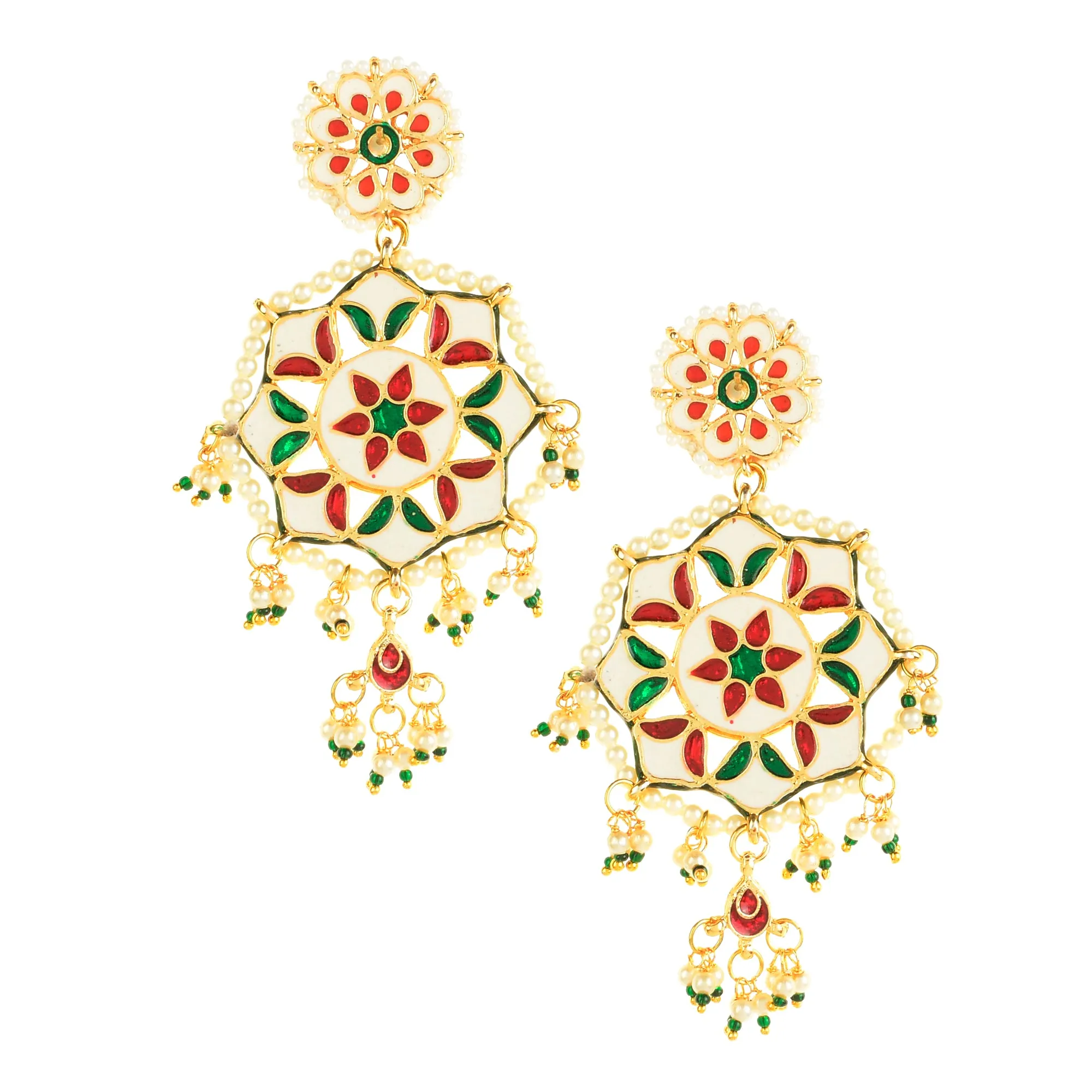 Gold Toned Kundan White Drop Earrings