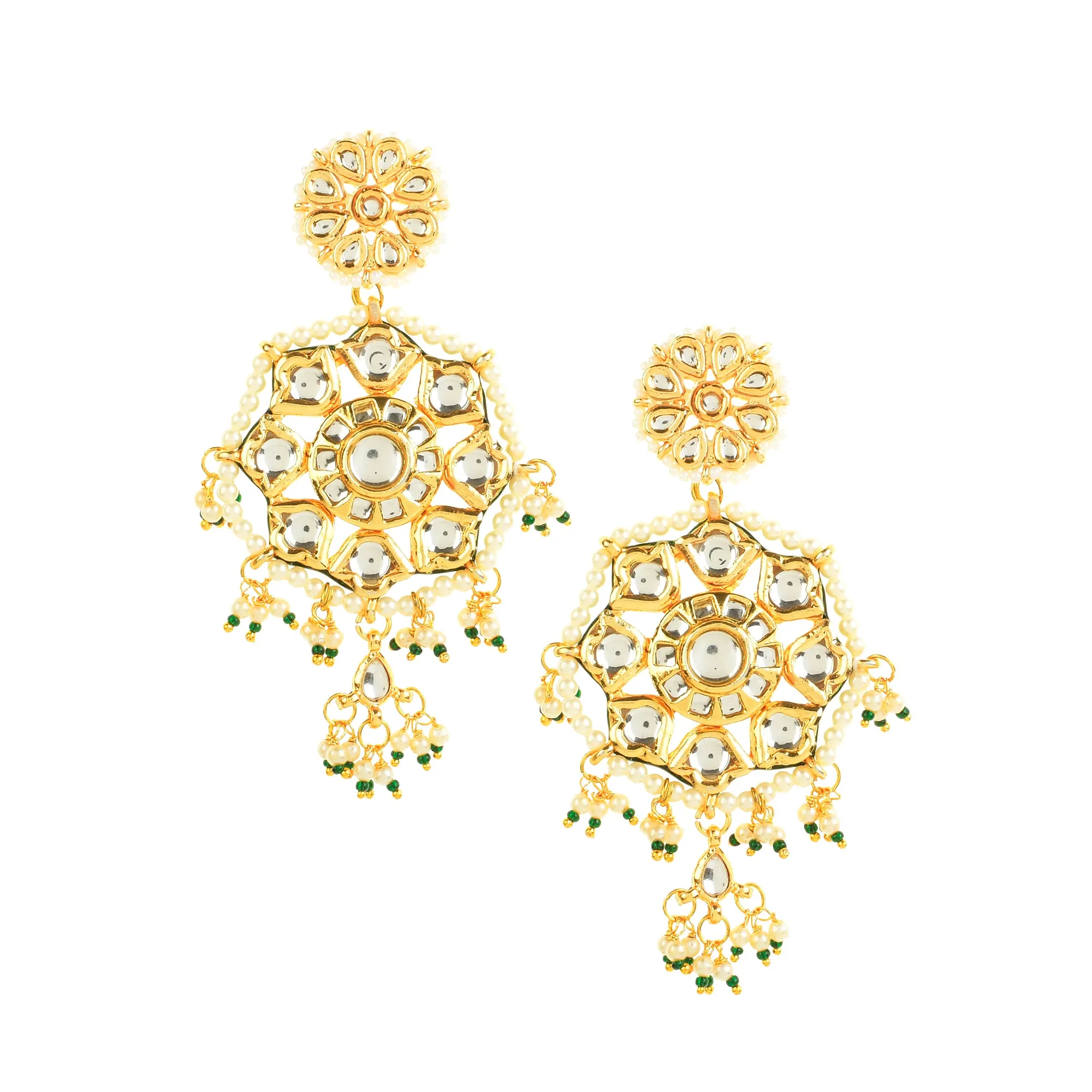 Gold Toned Kundan White Drop Earrings