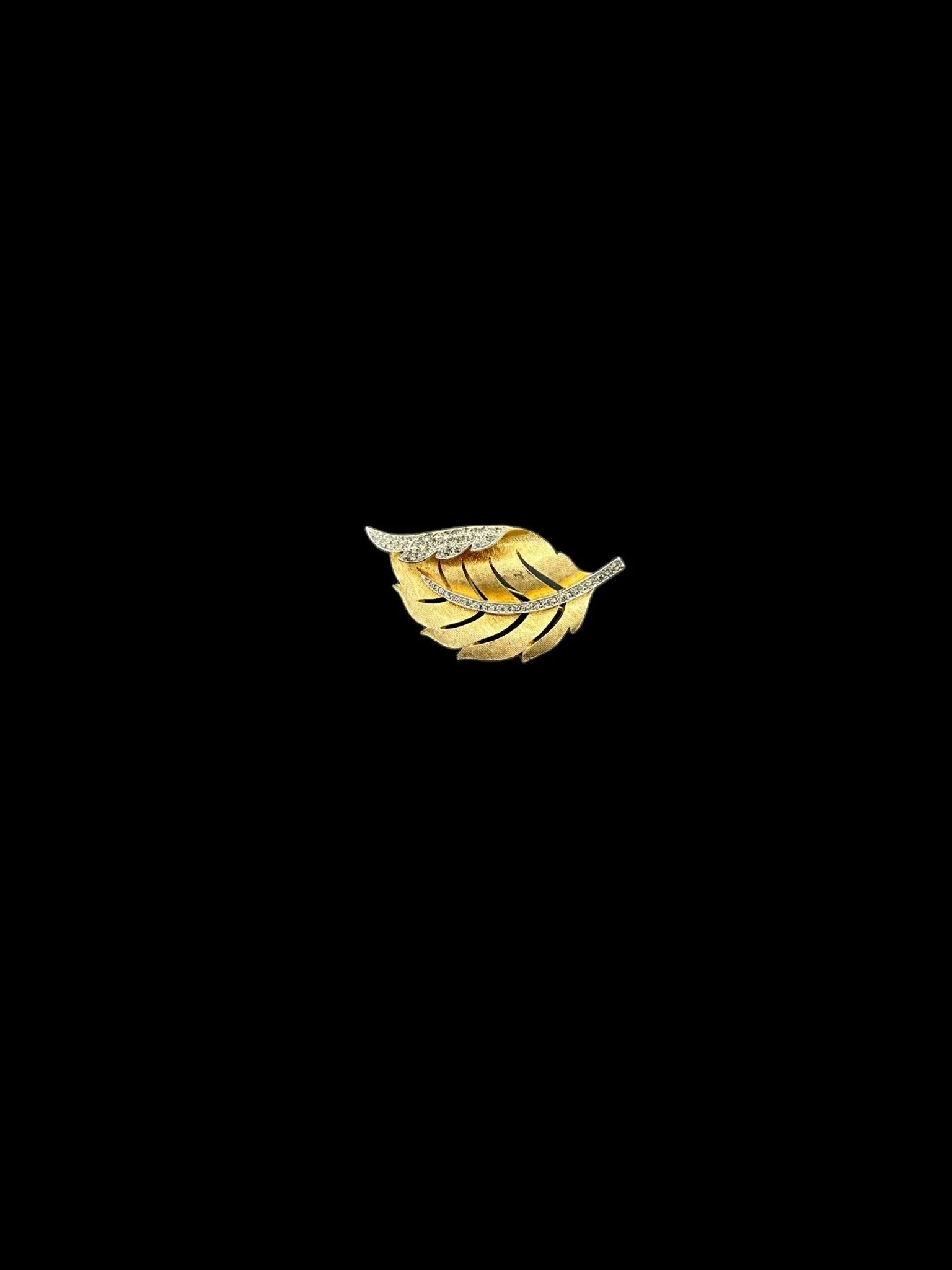 Gold Trifari Rhinestone Leaf Vintage Brooch