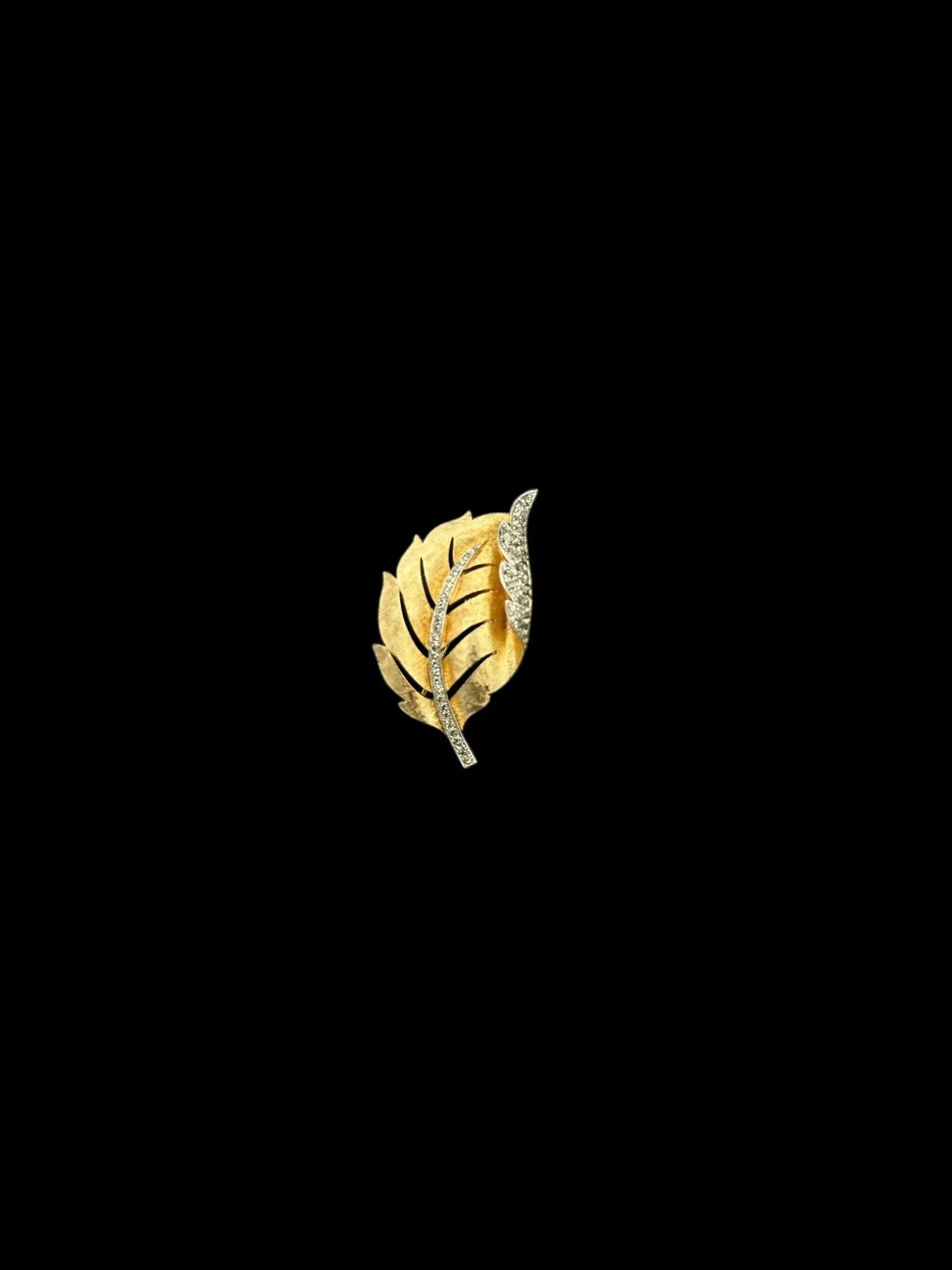 Gold Trifari Rhinestone Leaf Vintage Brooch