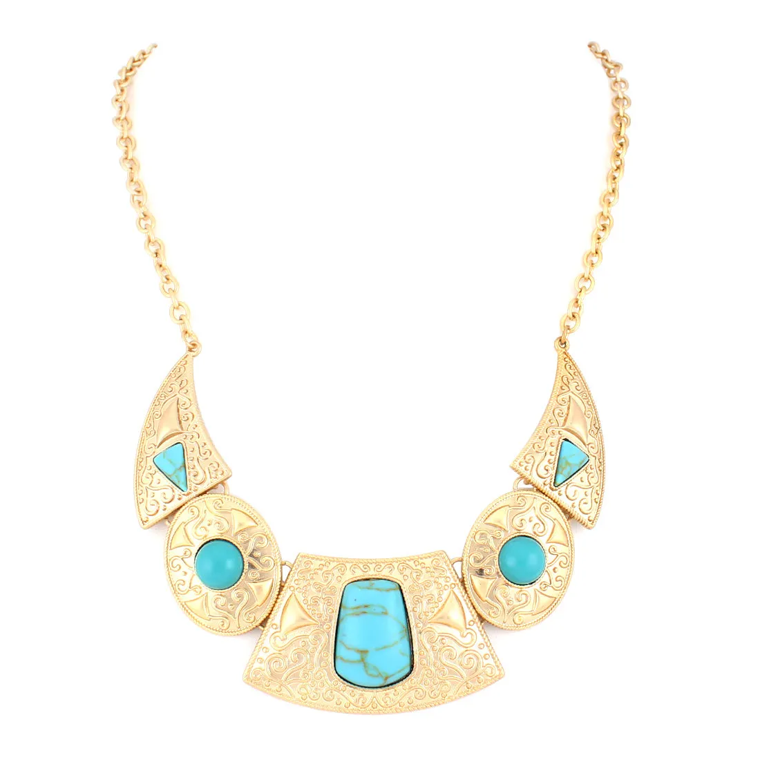 GOLD TURQUOISE BIB NECKLACE  #FW1404546 (DB5)