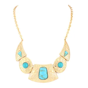 GOLD TURQUOISE BIB NECKLACE  #FW1404546 (DB5)