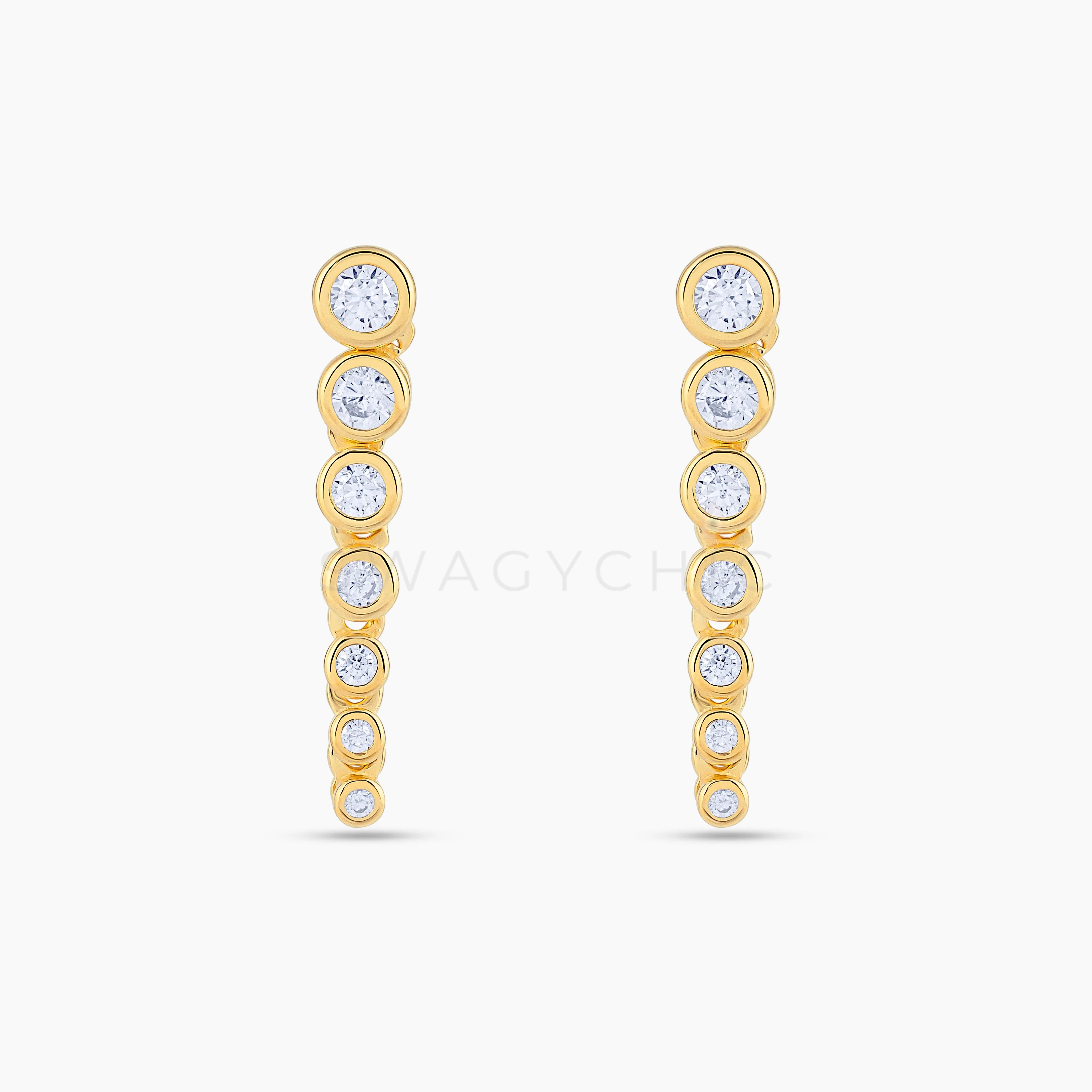 Graduated Bezel Drop Stud Earrings