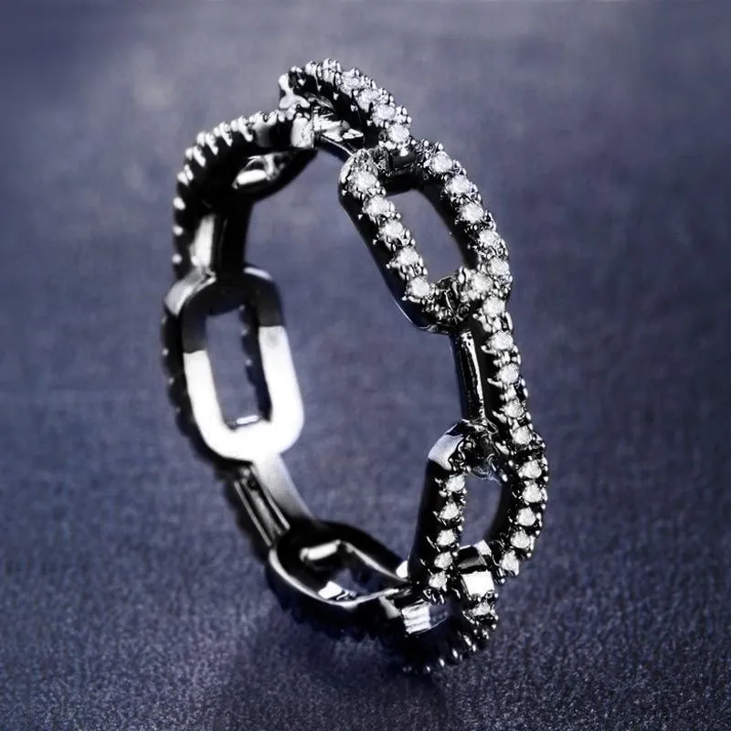 Great Idea Creative Chain Design Elegant Women Ring With Micro Paved Destiny Link Modern For Couple Ring For Girlfriend And Boyfriend Hot Items Selling