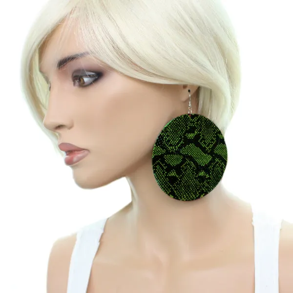 Green Big Snakeskin Drop Earrings