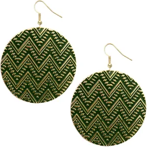 Green Zig Zag Chevron Textured Drop Earrings