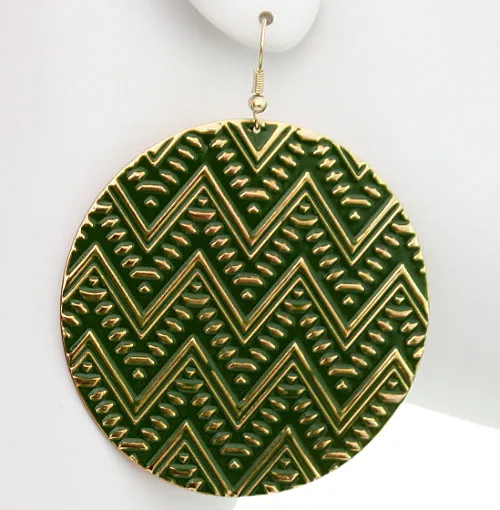 Green Zig Zag Chevron Textured Drop Earrings