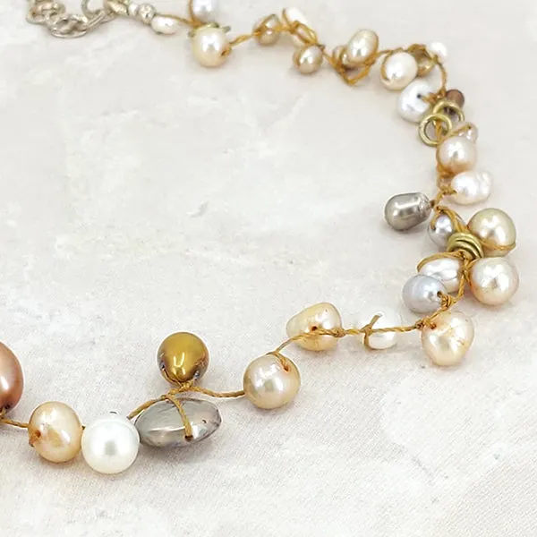 Half Halo Golden Pearls Necklace