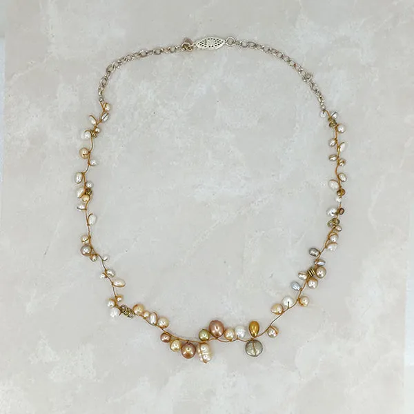 Half Halo Golden Pearls Necklace