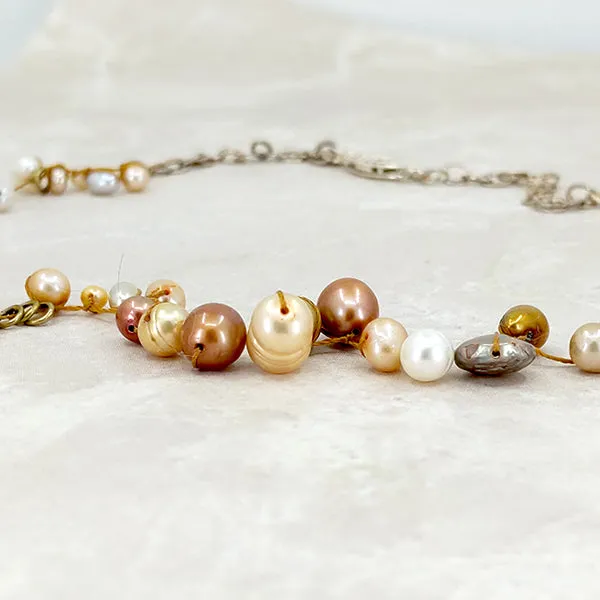 Half Halo Golden Pearls Necklace