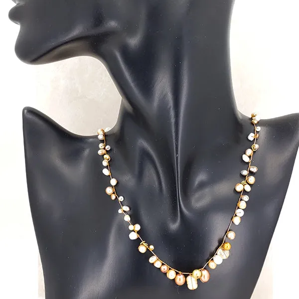 Half Halo Golden Pearls Necklace