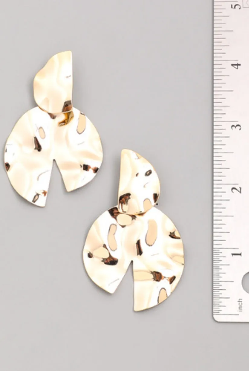 Hammered Disc Drop Gold Earrings
