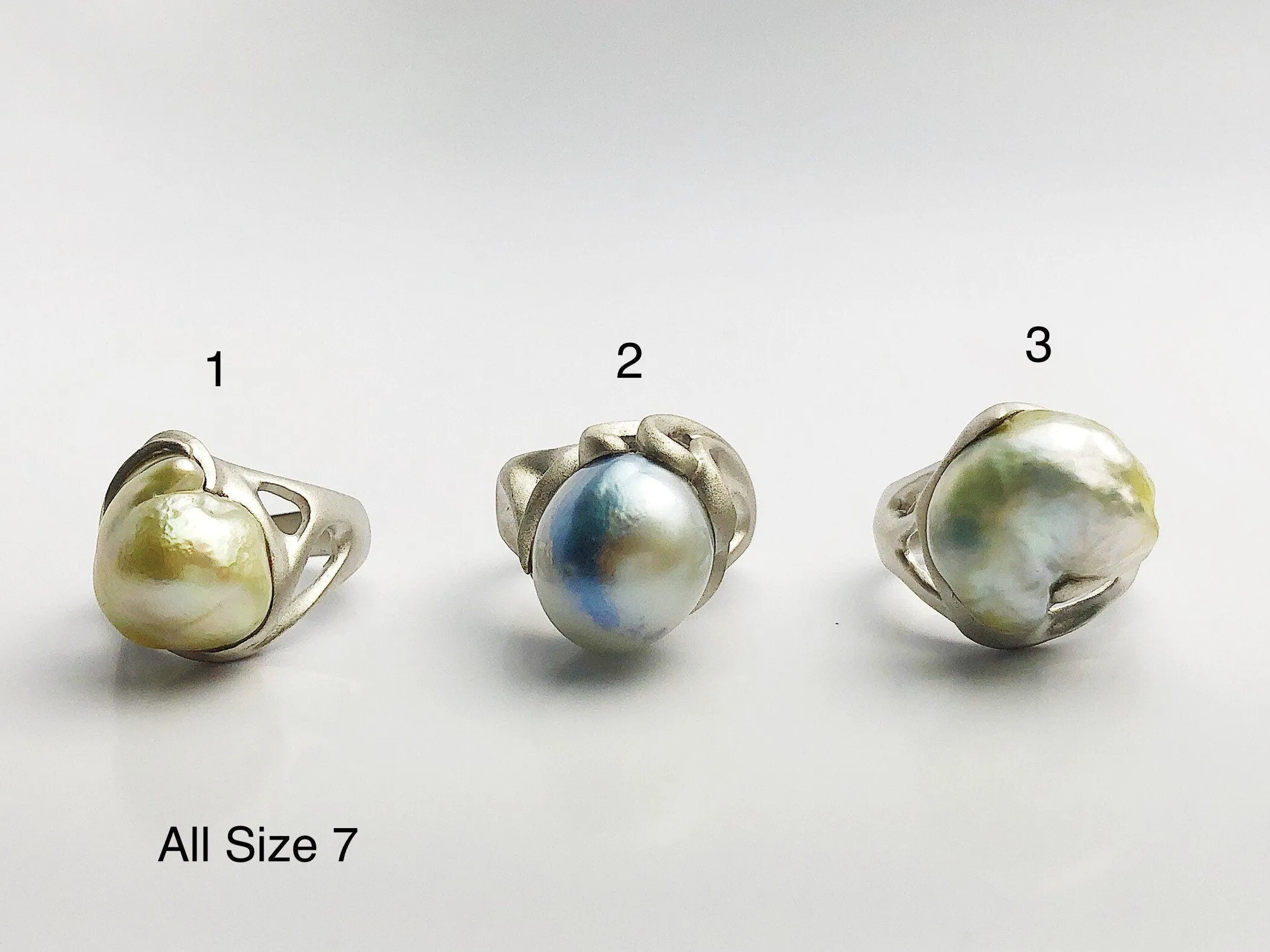 Handcarved Sterling Silver South Sea Pearl Rings - Natural Color - Southsea Pearls - Statement Ring (429 No. 1-3)