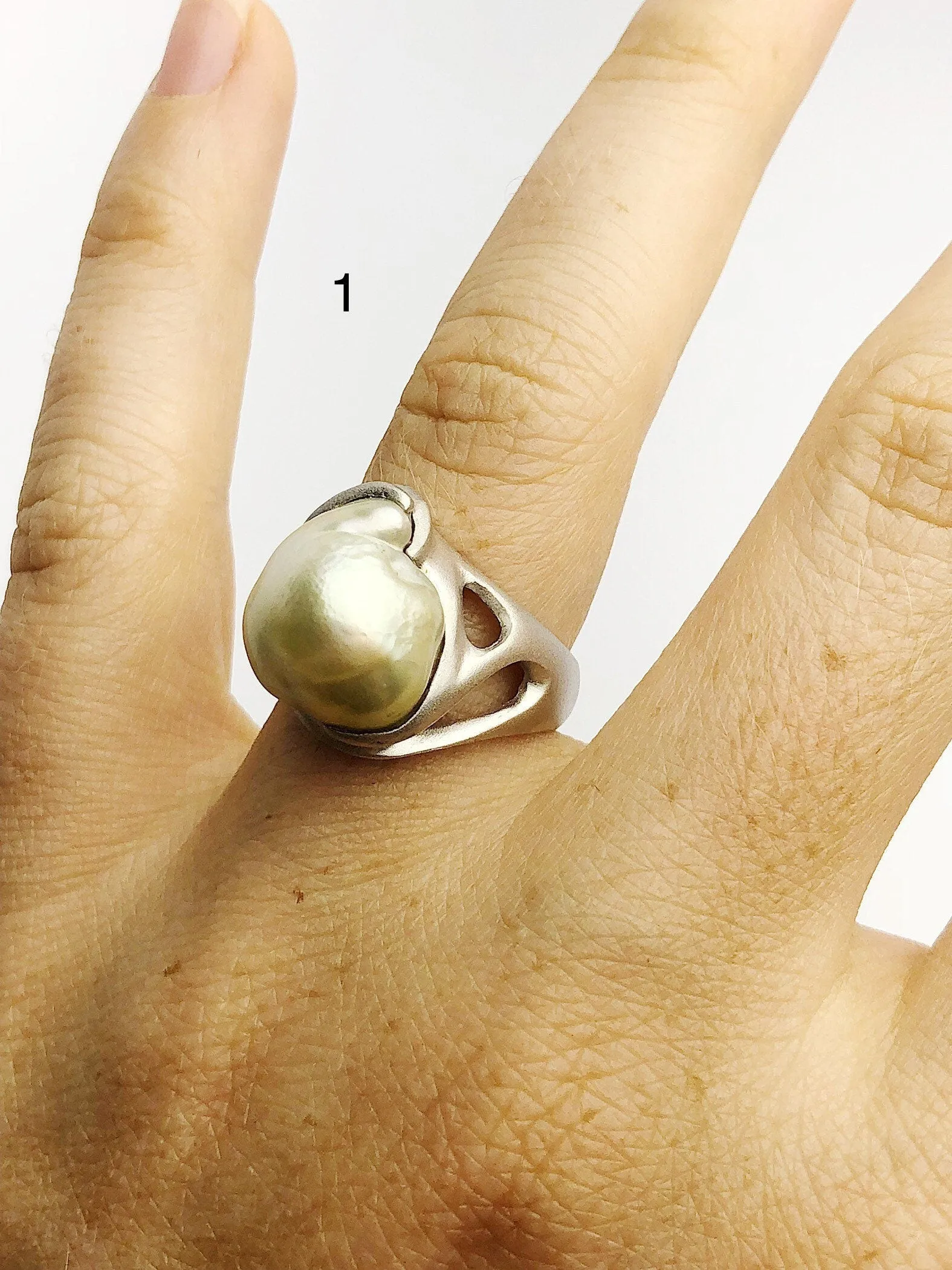Handcarved Sterling Silver South Sea Pearl Rings - Natural Color - Southsea Pearls - Statement Ring (429 No. 1-3)