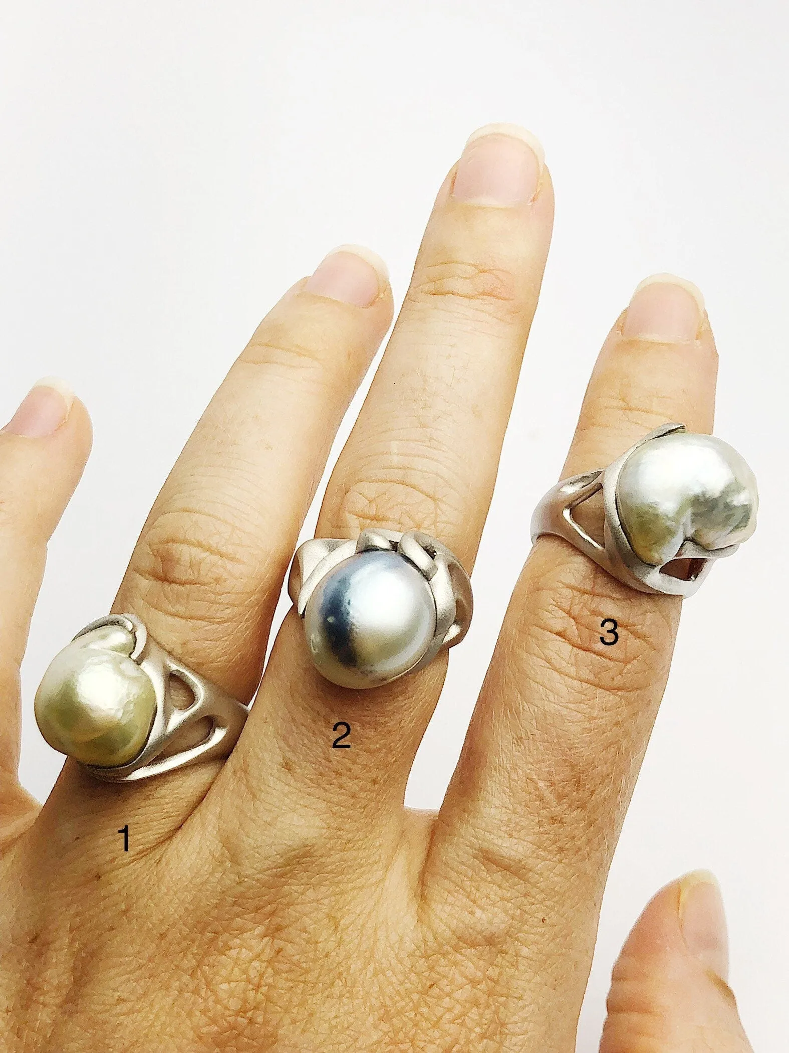 Handcarved Sterling Silver South Sea Pearl Rings - Natural Color - Southsea Pearls - Statement Ring (429 No. 1-3)
