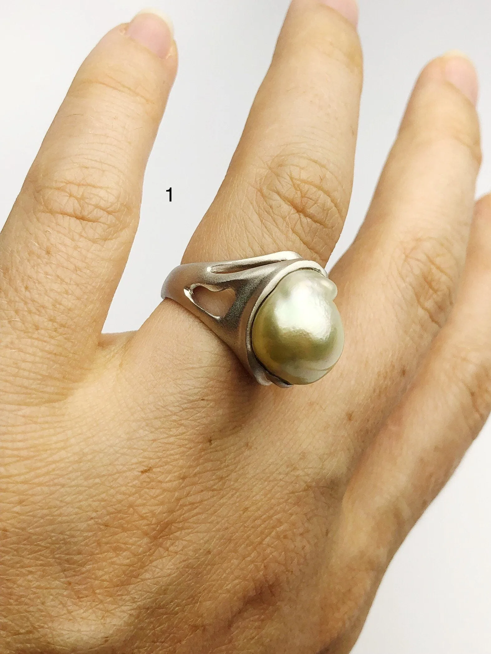 Handcarved Sterling Silver South Sea Pearl Rings - Natural Color - Southsea Pearls - Statement Ring (429 No. 1-3)