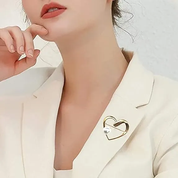 Heart Brooch with Single Pearl for Casual & Formal Wear