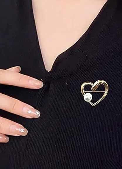 Heart Brooch with Single Pearl for Casual & Formal Wear