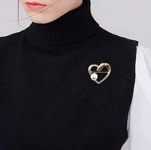 Heart Brooch with Single Pearl for Casual & Formal Wear
