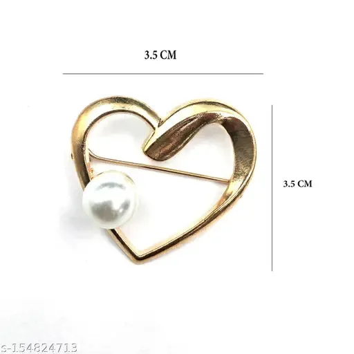 Heart Brooch with Single Pearl for Casual & Formal Wear