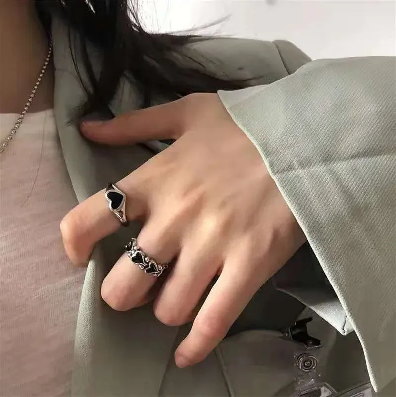 Heart Rings For Women Minimalist Aesthetic Drop Of Oil Open Rings Female Dinner Party Charming Ring Set Jewelry