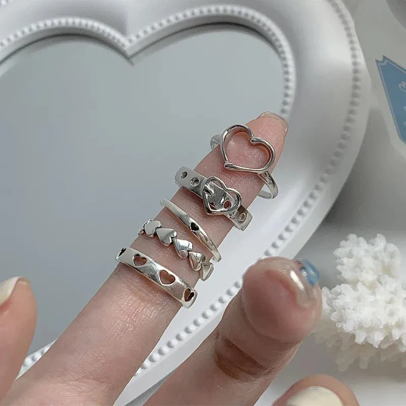 Heart Rings For Women Minimalist Aesthetic Drop Of Oil Open Rings Female Dinner Party Charming Ring Set Jewelry