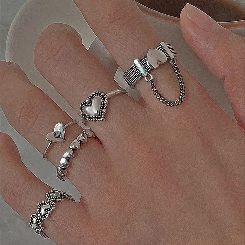 Heart Rings For Women Minimalist Aesthetic Drop Of Oil Open Rings Female Dinner Party Charming Ring Set Jewelry