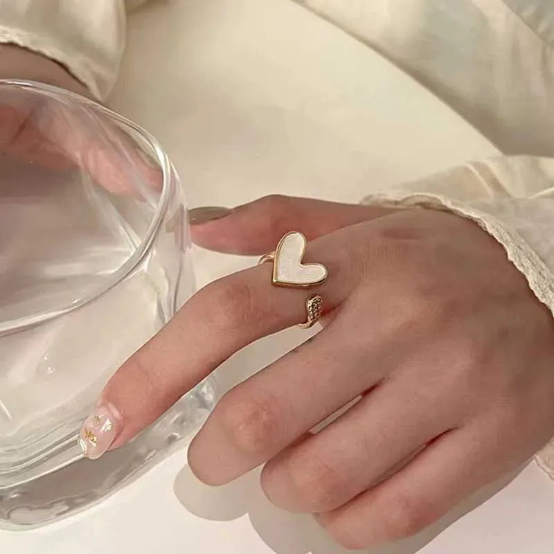 Heart Rings For Women Minimalist Aesthetic Drop Of Oil Open Rings Female Dinner Party Charming Ring Set Jewelry