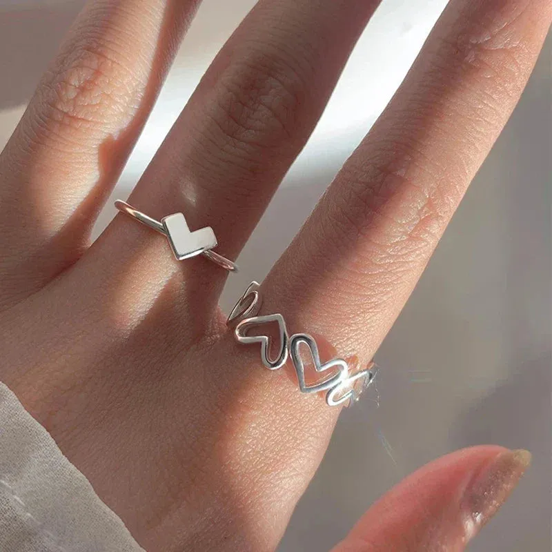 Heart Rings For Women Minimalist Aesthetic Drop Of Oil Open Rings Female Dinner Party Charming Ring Set Jewelry