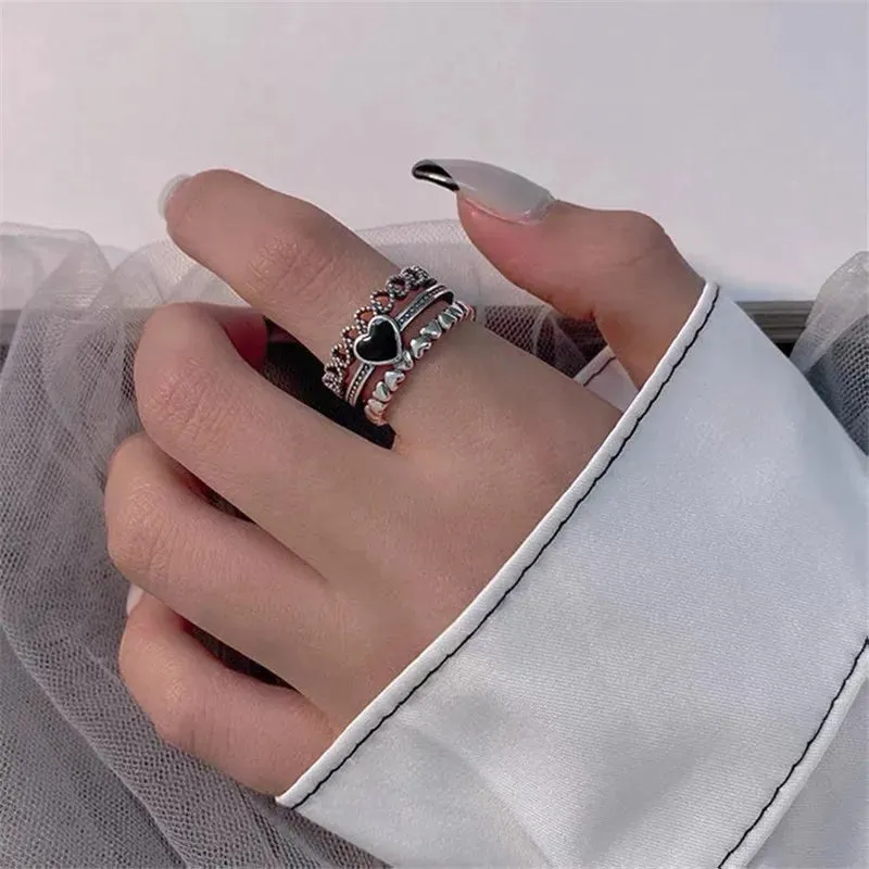 Heart Rings For Women Minimalist Aesthetic Drop Of Oil Open Rings Female Dinner Party Charming Ring Set Jewelry