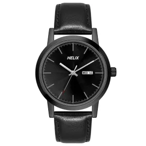 Helix By Timex Black Round Analog Leather Watch Men -TW047HG03