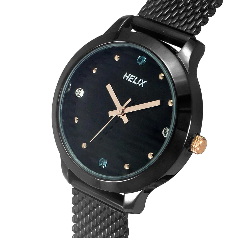 Helix By Timex Black Round Analog Stainless Steel Watch Women -TW022HL24