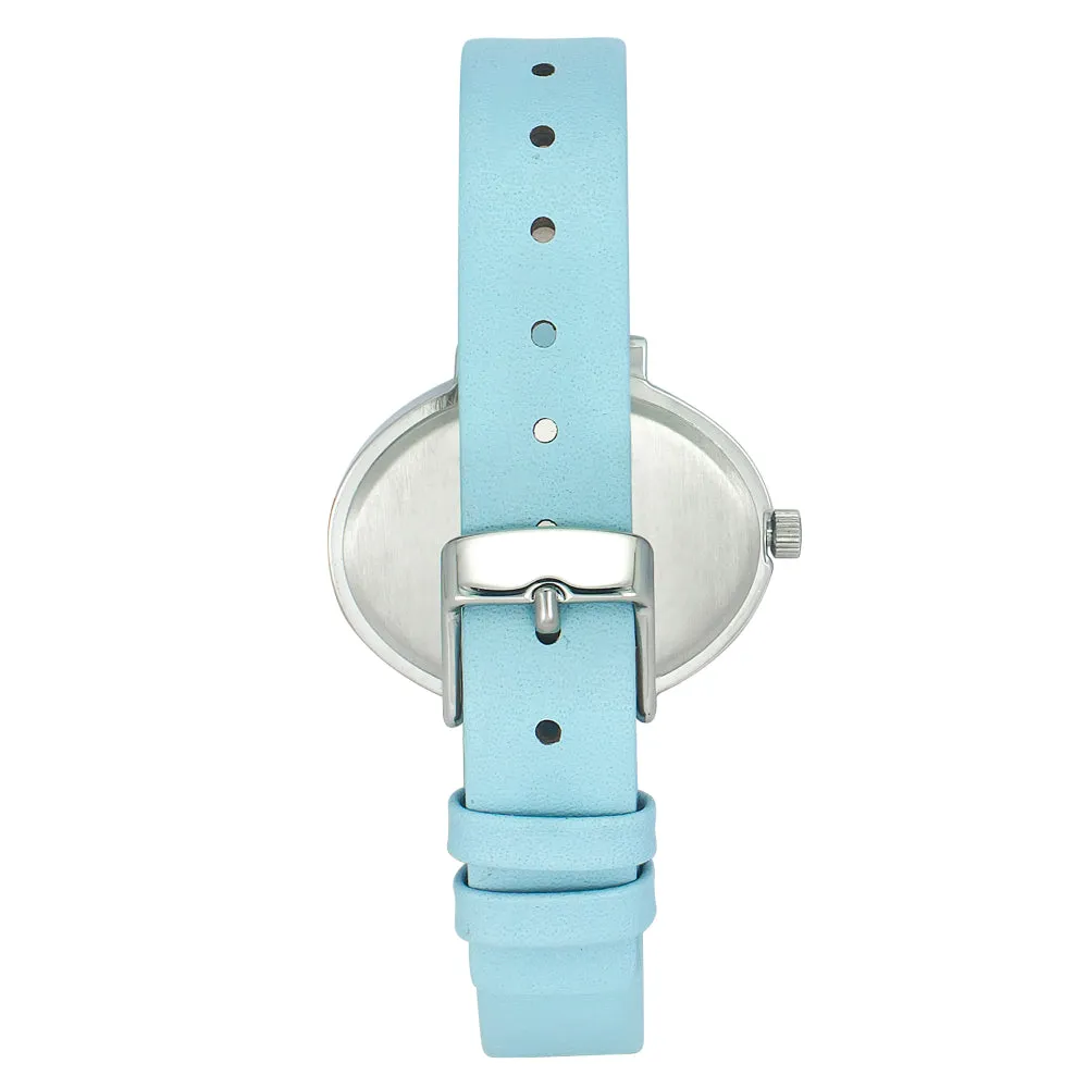 Helix By Timex Blue Oval Analog Leather Watch Women -TW039HL05