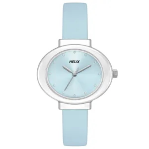 Helix By Timex Blue Oval Analog Leather Watch Women -TW039HL05