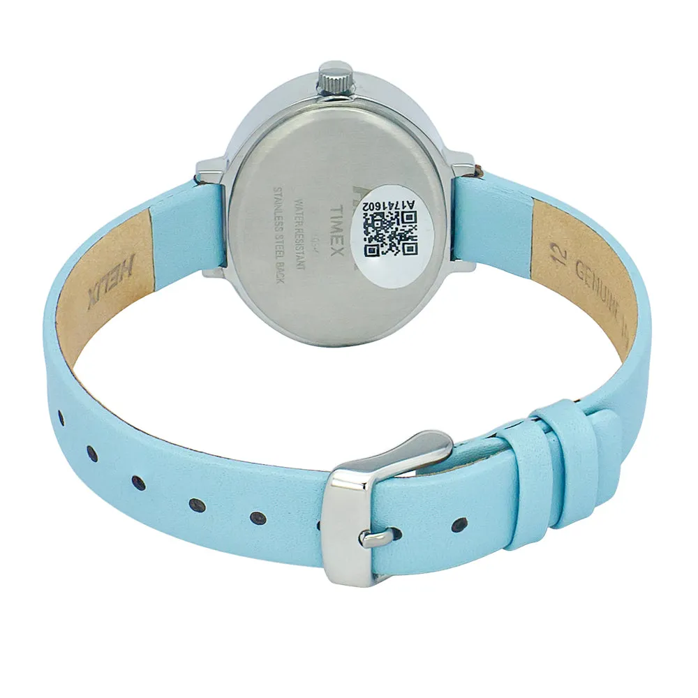 Helix By Timex Blue Oval Analog Leather Watch Women -TW039HL05