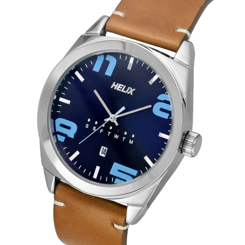 Helix By Timex Blue Round Analog Leather Watch Men -TW044HG01