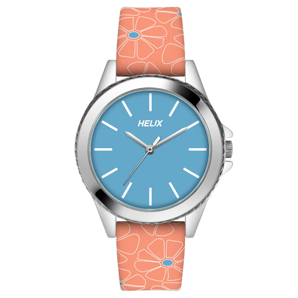 Helix By Timex Blue Round Analog Leather Watch Women -TW035HL10