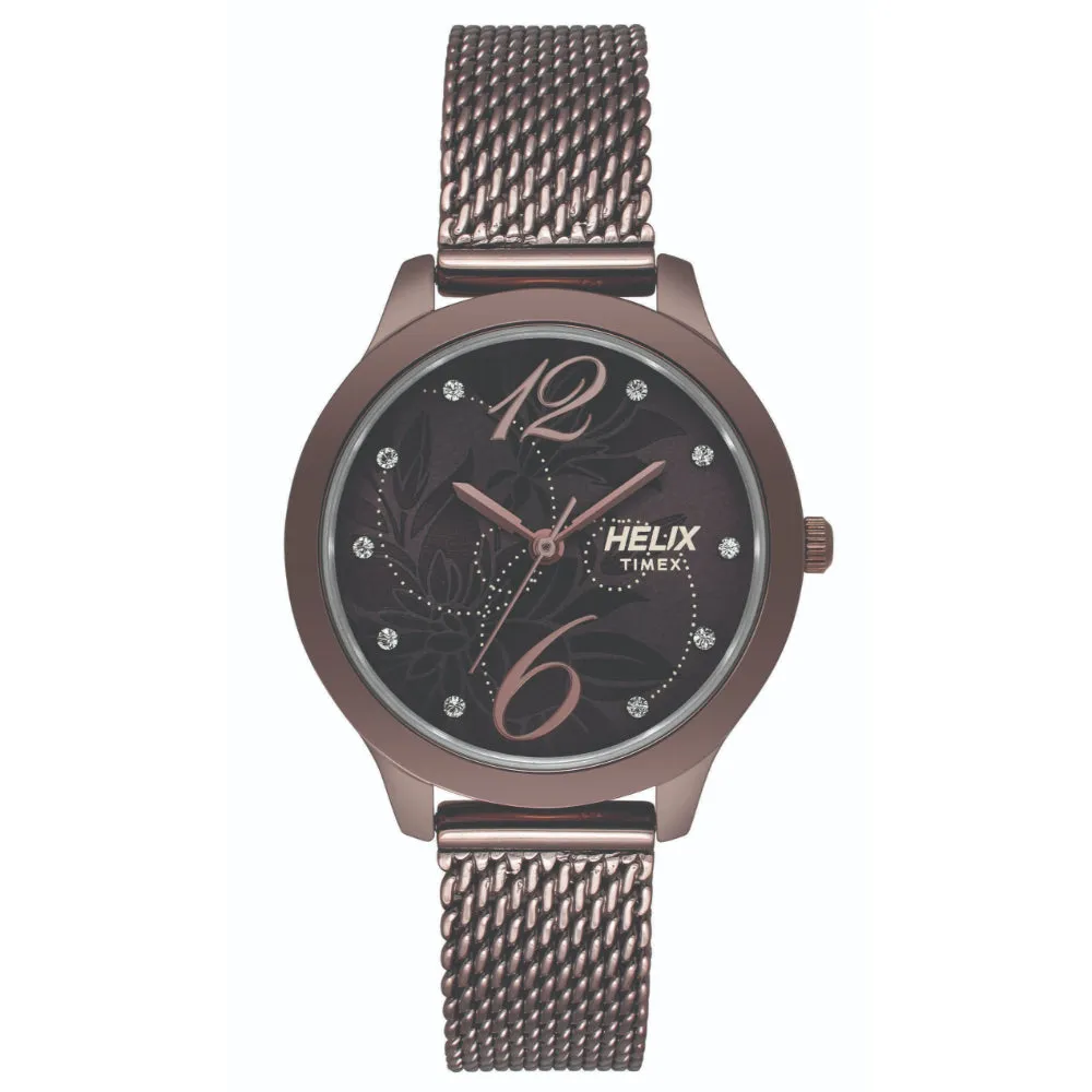 Helix By Timex Brown Round Analog Stainless Steel Watch Women -TW022HL19