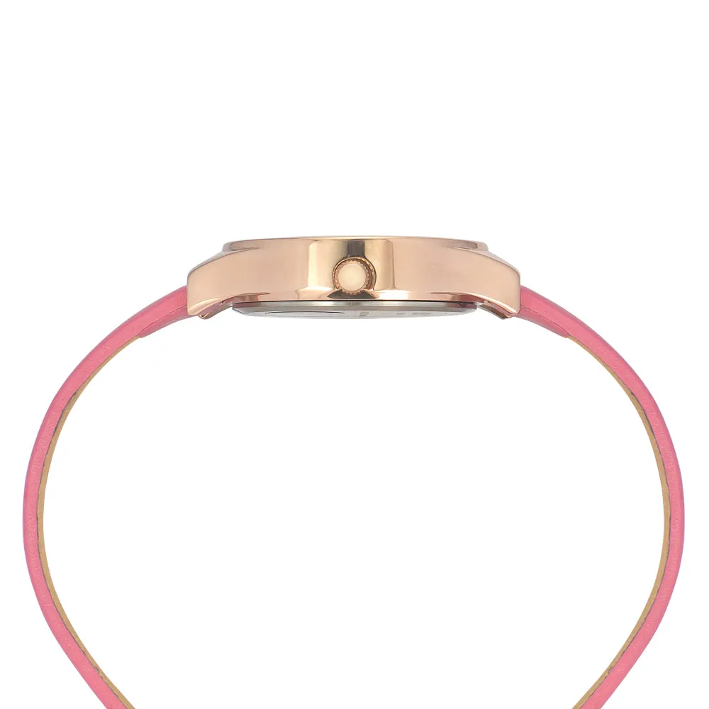 Helix By Timex Pink Round Analog Leather Watch Women -TW049HL06