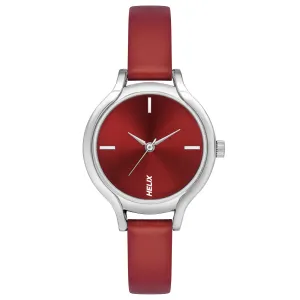Helix By Timex Red Round Analog Leather Watch Women -TW027HL20