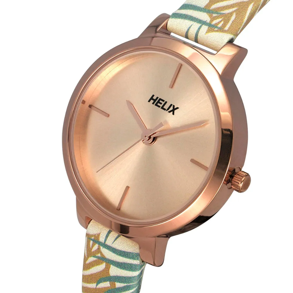 Helix By Timex Rose Gold Round Analog Leather Watch Women -TW041HL15