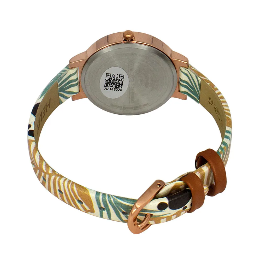 Helix By Timex Rose Gold Round Analog Leather Watch Women -TW041HL15