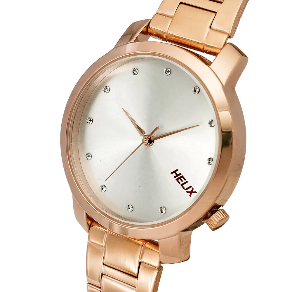 Helix By Timex Silver Round Analog Stainless Steel Watch Women -TW032HL34
