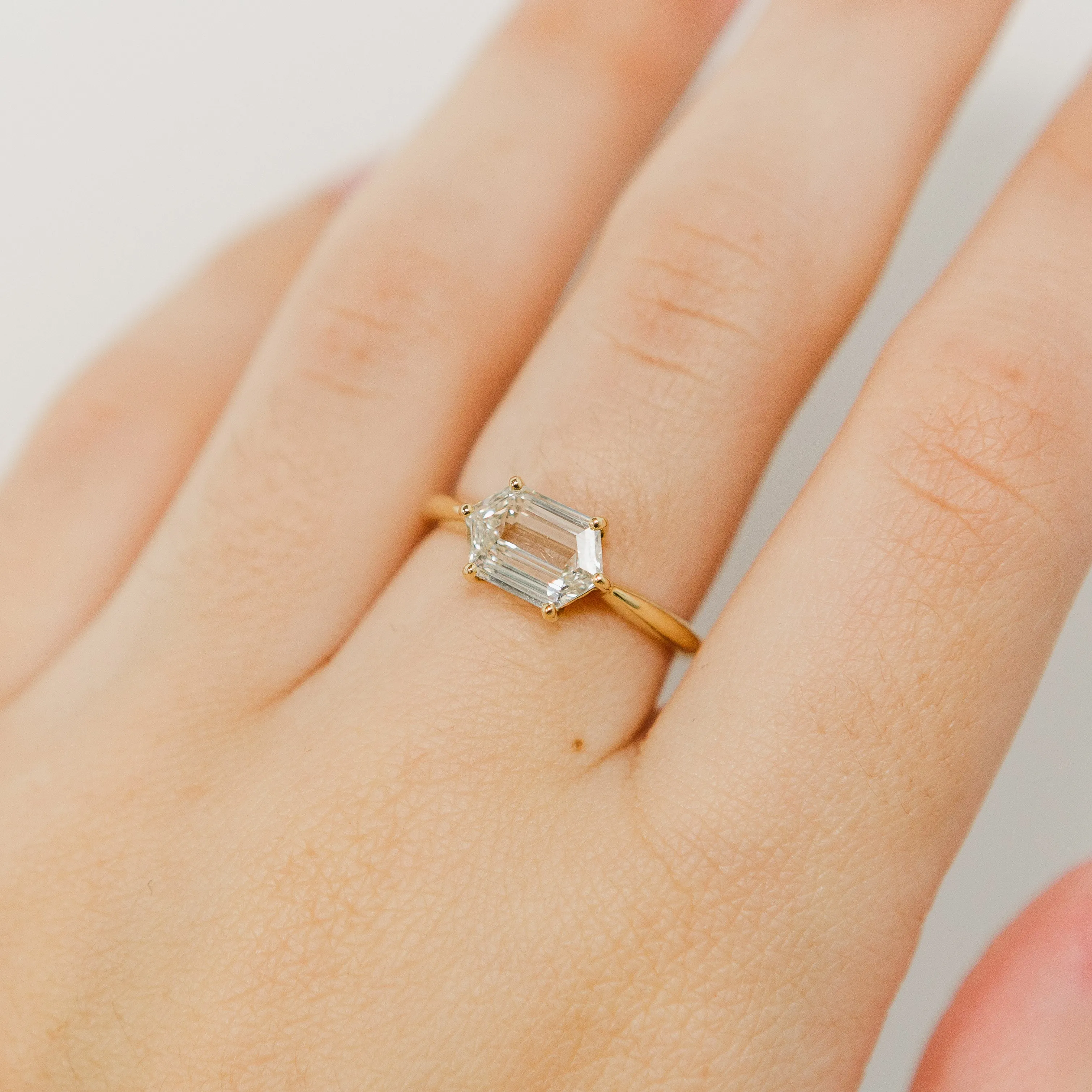 Hexagon Diamond Solitaire Engagement Ring | 18k Yellow Gold