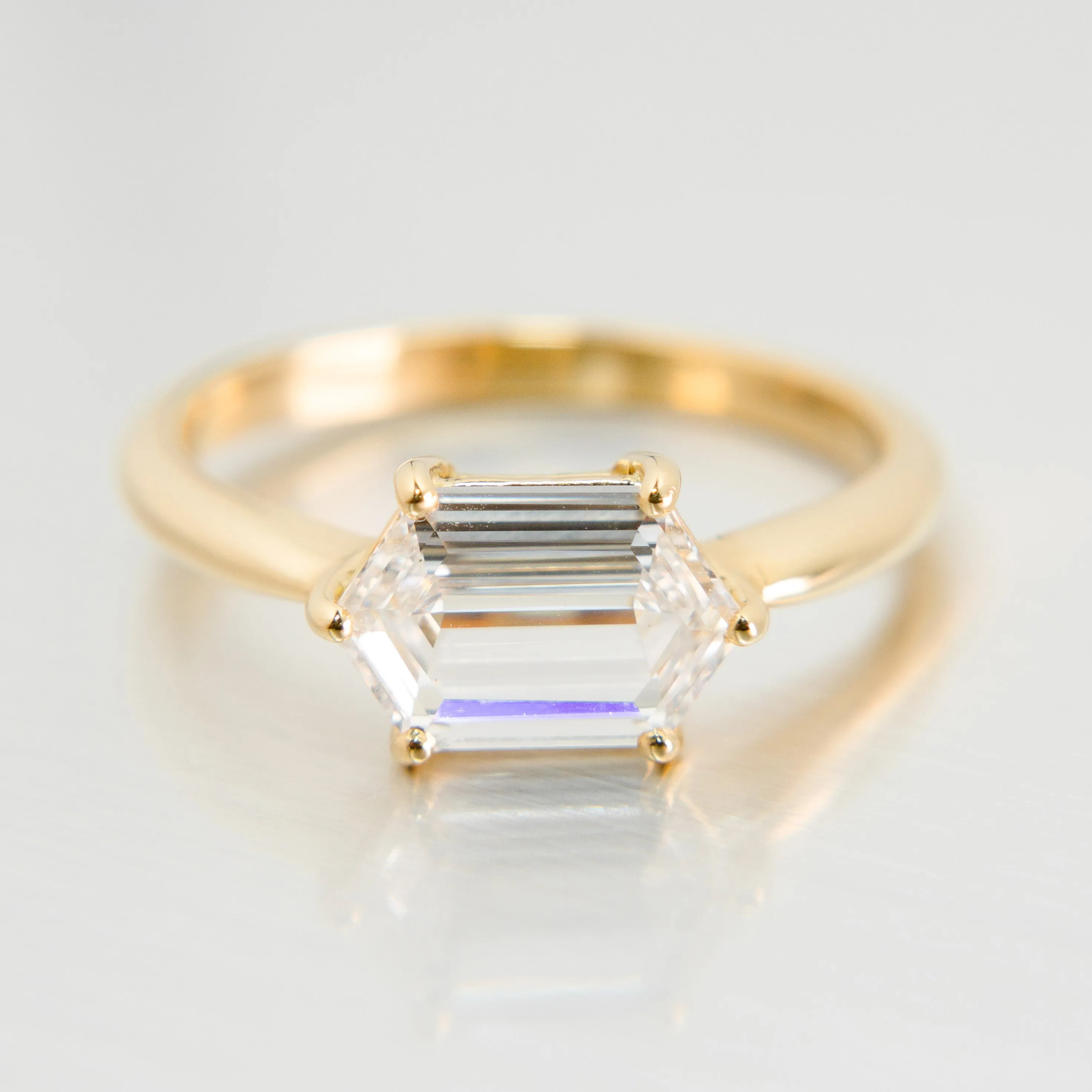 Hexagon Diamond Solitaire Engagement Ring | 18k Yellow Gold