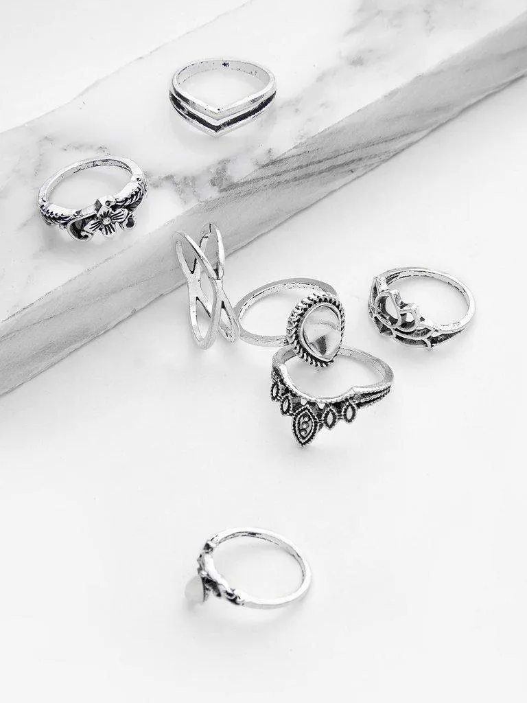 Hollow Flower Design Ring Set 7pcs