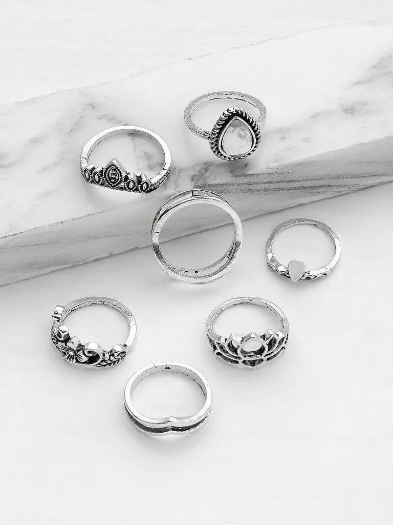 Hollow Flower Design Ring Set 7pcs